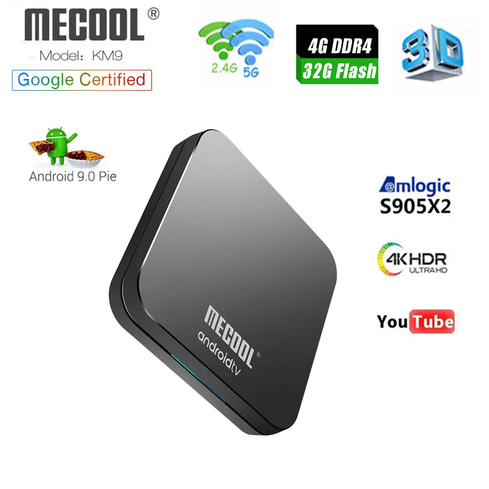 

Mecool KM9 4G 32G TV Box Android 9.0 Amlogic S905X2 USB3.0 Smart 4K Set Top Box 2.4G/5G Dual WIFI Bluetooth 4.1 Android TV Box
