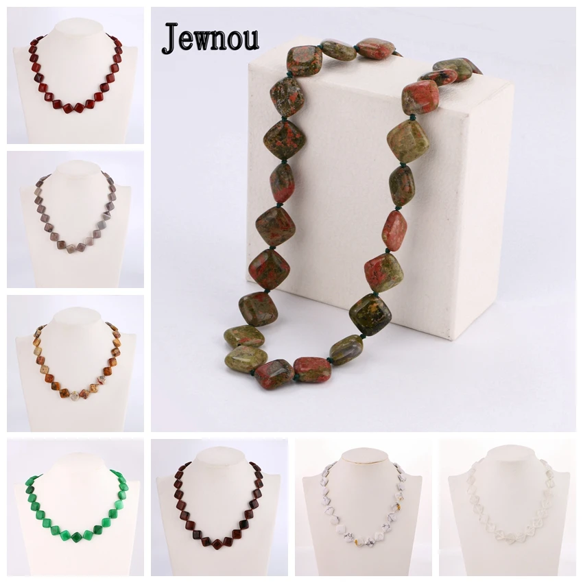 

Jewnou Unakite Necklace Natural Gemstone Jewelry Woman Crystal Square Choker Fashion Lady Reiki Accessories Men Power Gift