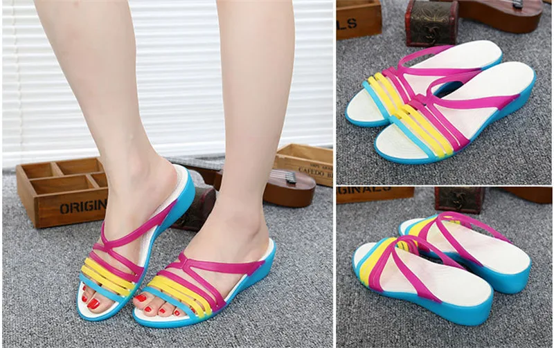 2019 New Summer Women's Sandals Beach Shoes Cindy Colors Wedge Heels Slides Plastic Jelly Shoes Peep Toe Platform Slippers Women (10)