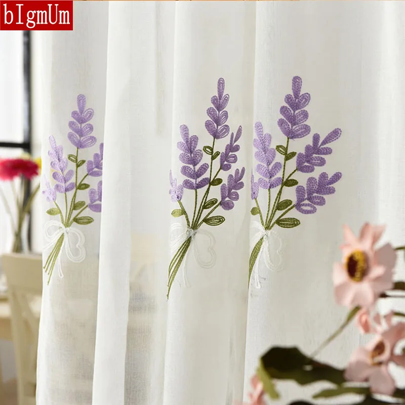 

Romantic Lavender Embroidery Tulle Curtains For Kitchen Bedroom Living Room Sheer Curtain White Window Screens Voile Blinds