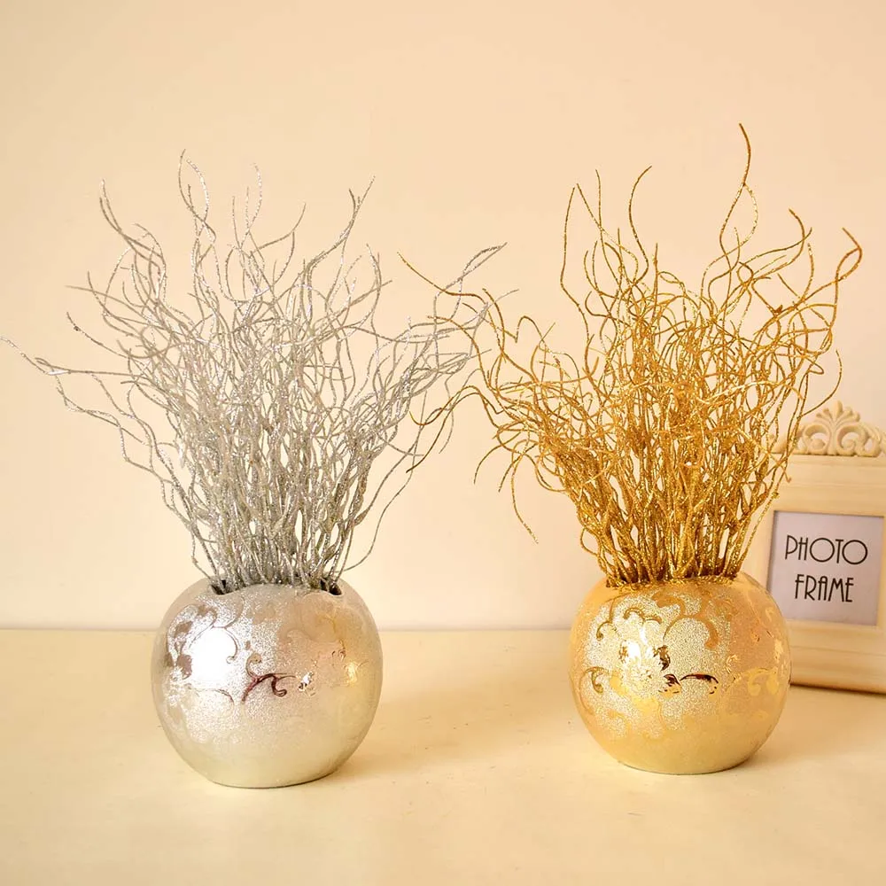 Fashion Golden silver vase with artificial flowers set home table