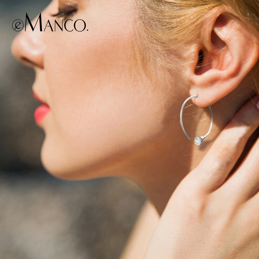 

e-Manco 925 Silver Big Circle Open Hoop Earrings White Zircon Open Earring For Women Trendy Smooth Hoop Earrings Fine Jewelry