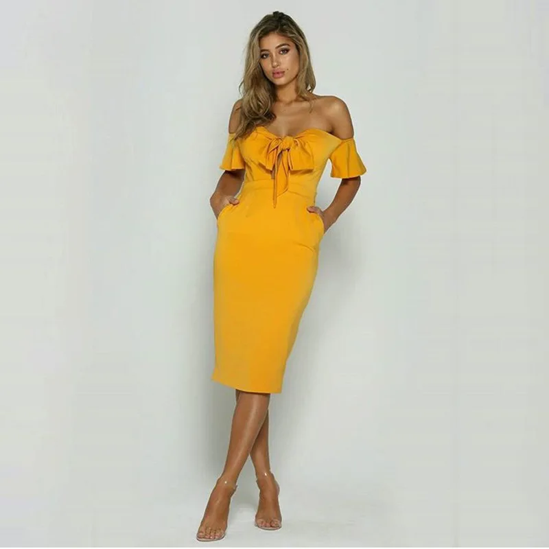 

2019 Summer Tube Top Solid Color Bandage Off Shoulder Dress Fashion Casual Sexy Elegance Women Dress Party Dress Bodycon