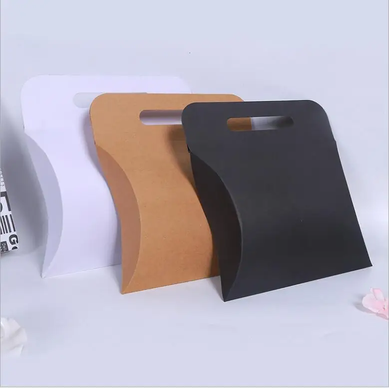 

20pcs New Arrival kraft pillow box white/black paper bag with handle large present box for books/clothes cardboard gift boxes