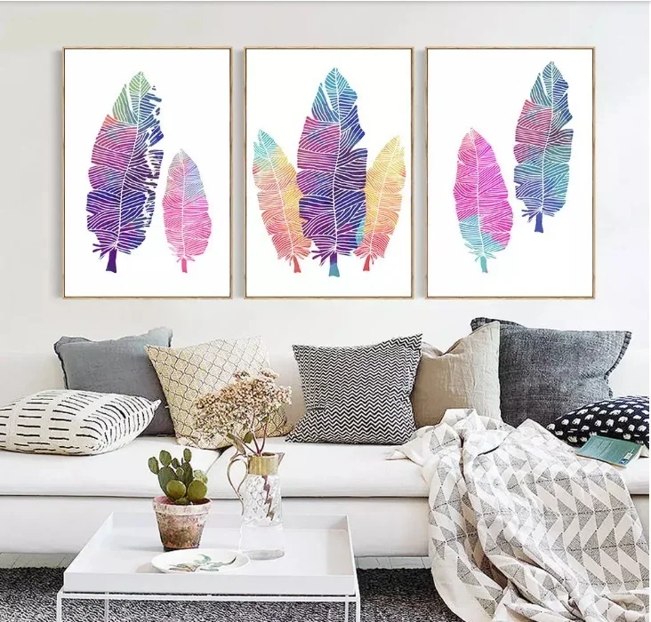

Nordic Abstract Colored Feathers Modular Pictures Print Poster Decor Canvas Painting Wall Picture Art Home Decor Unframed