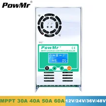 Контроллер заряда PowMr MPPT для солнечных батарей, 60 А, 50 А, 40 А, 30 А, ЖК-дисплей с подсветкой, 12 В, 24 В, 36 В, 48 В, регулятор солнечных батарей для вход...