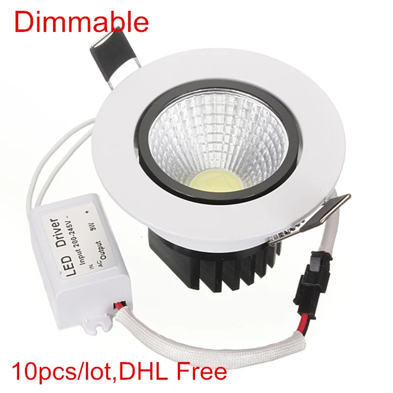 

DHL Free LED COB Down Light Recessed Ceiling Downlight 6W 9W 12W 15W Dimmable COB LED Downlight AC85-265V with driver