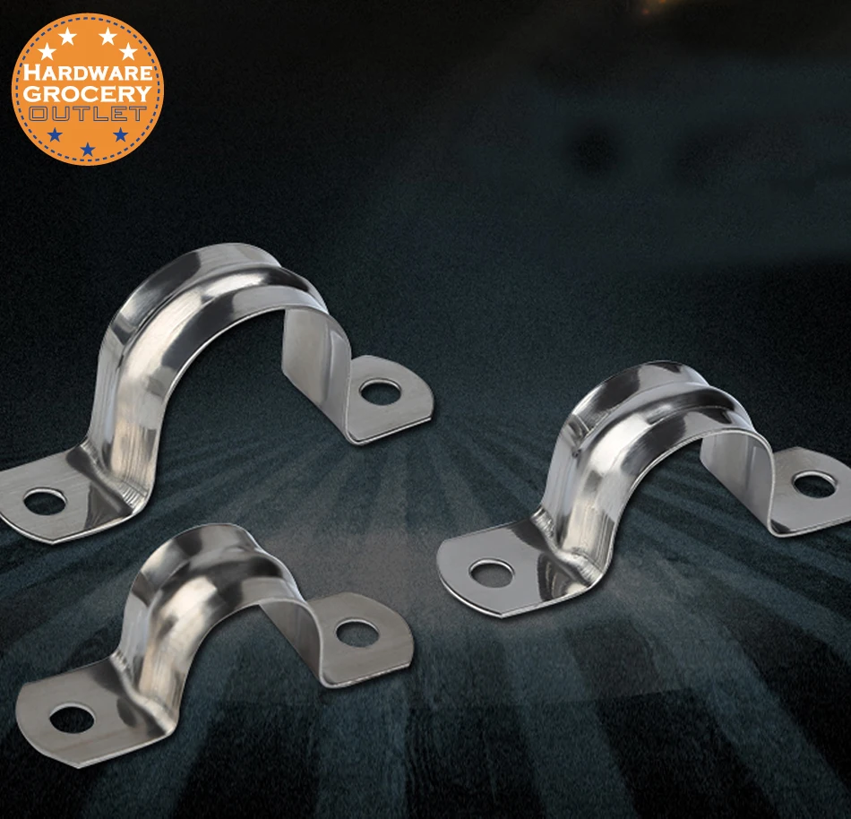 

304 Stainless Steel Two Hole Pipe Straps Tension Tube Clip Clamp, 10 pcs