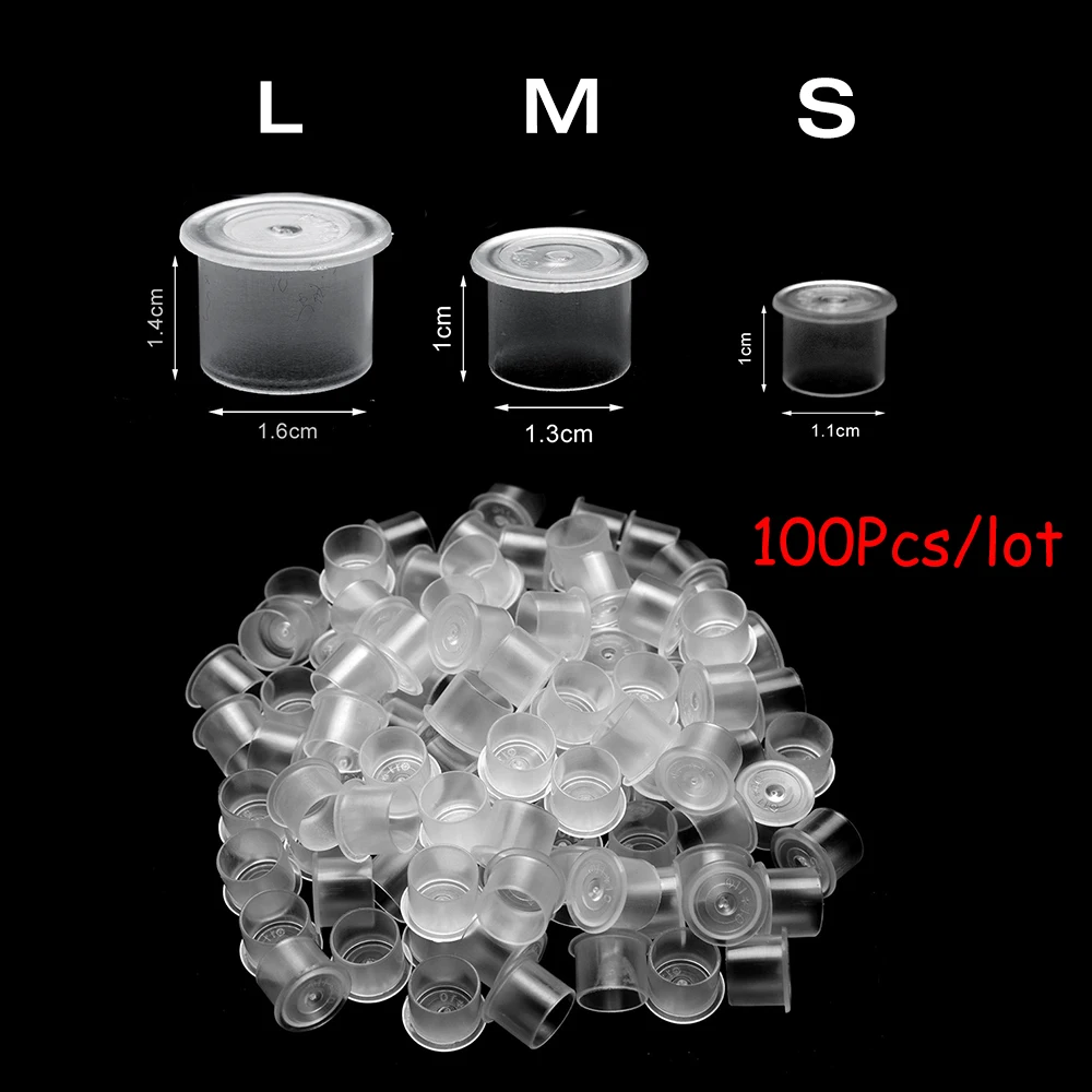 100Pcs Tattoo Ink Cups Plastic Microblading Tatuagem Acessorios Pigment Caps With Bottom S/M/L For Needle Tip Grip Power Supply