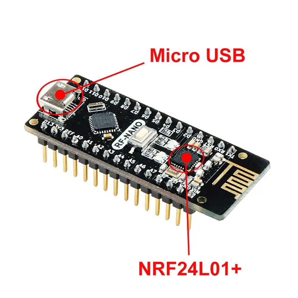 NRF24L01+ 2,4G беспроводной модуль+ Arwino NANO V3.0 = RF-Nano интегрированная плата с интерфейсом USB Arwino NANO V3.0 NRF24L01+ 2,4G# CW