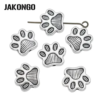 

JAKONGO Dog Paw Footprint Spacer Beads Antique Silver Plated Loose Beads for Jewelry Making Bracelet Accessories DIY 10pcs
