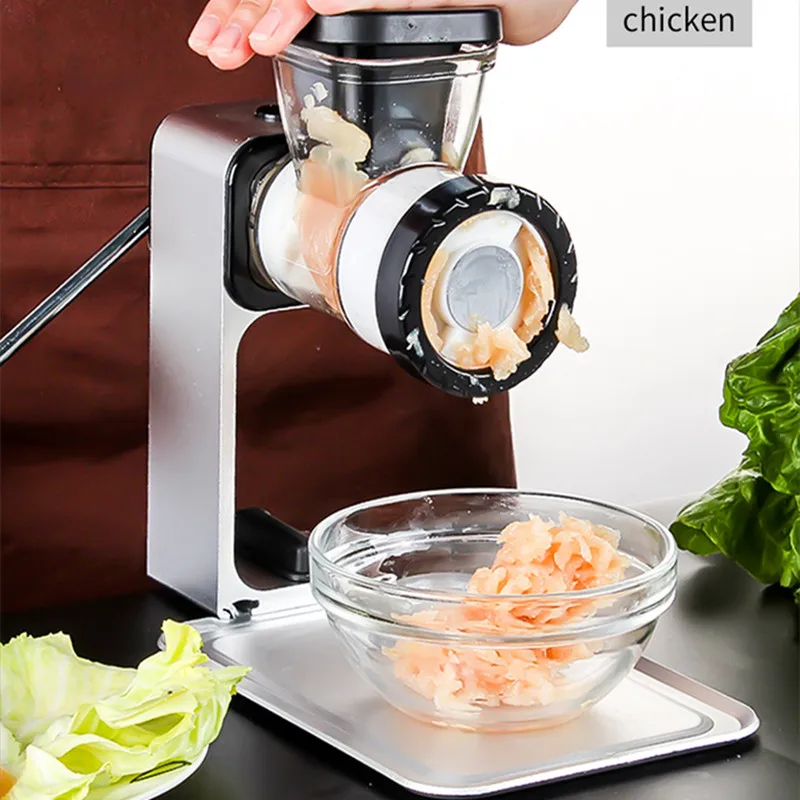 Manual Stainless Steel Multifunctional Meat Grinder Rotary Sausage Maker Machine Meat Mincer With Thawing Plate For Kitchen