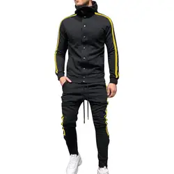 Мужской спортивный костюм в стиле хип-хоп, свитшот на пуговицах с капюшоном, модный тонкий спортивный костюм, комплект из 2 предметов