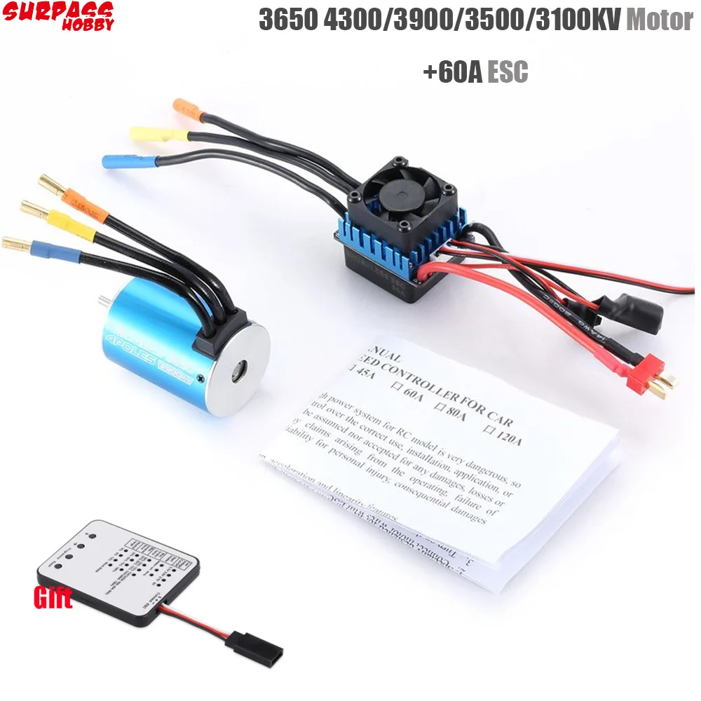 Бесщеточный двигатель RC 3650 4300KV 3900KV 3500KV 3100KV с бесщеточным ESC 60A светодиодная карта