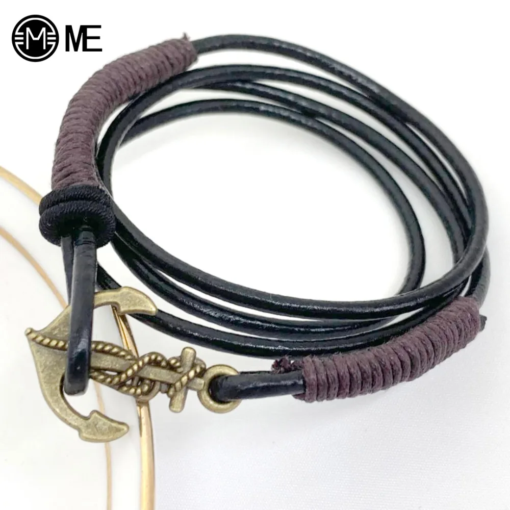 

MIVE New Design Cowhide Leather Anchor Bracelets Vintage Multilayer Rope Chain Bracelets for Men Women Wristband Charm Braclets
