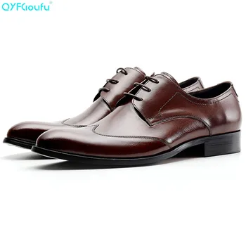 

QYFCIOUFU Genuine Cow Leather Oxford Shoes For Men Designer Dress Shoes Black Red Wine Lace-up Fashion Pointed Toe Formal Shoes