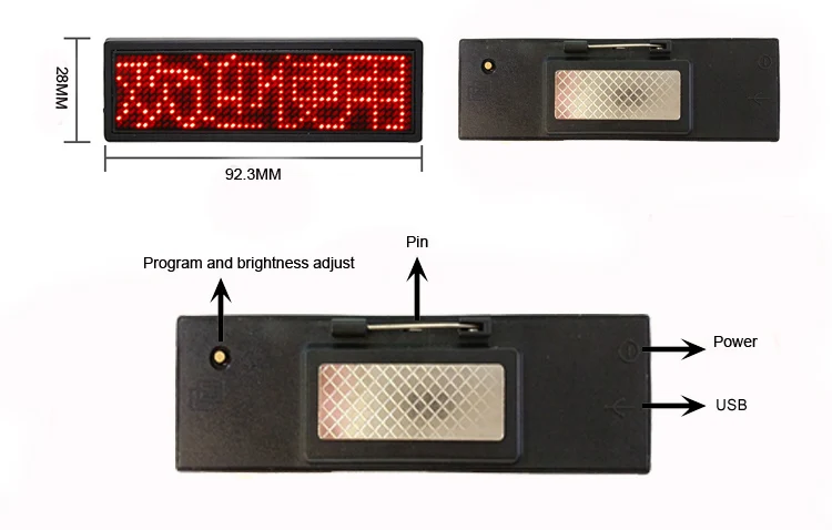 Футболка светодиодный значок 12*48 пикселей светодиодная именная значок с магнитом и булавкой 48x12 точек перезаряжаемый светодиодный ярлык