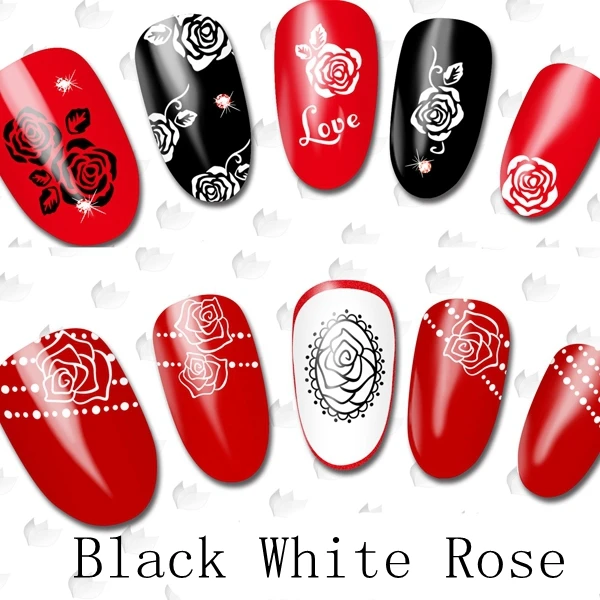 22 Designs Black White Rose Flowers Nail Art Wraps Water Transfers Stickers Decals 22 sheets/lot