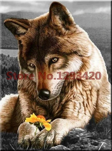 

Diamond Embroidery Set Wolf and Flowers 5D Diamond Painting Cross Stitch Kit DIY Animal Diamond Mosaic Home Decor