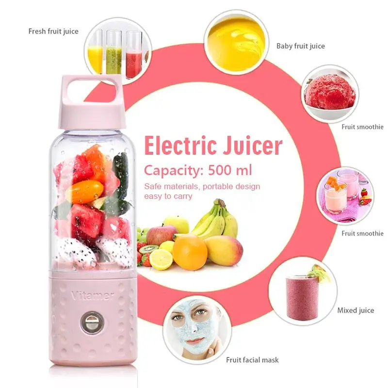 HobbyLane 500ML Portable USB Electric Fruit Juicer Handheld Ourdoor Hiking Water Fruit Stirring Rechargeable Mini Juice Cup