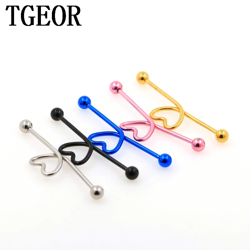 

Good scaffold barbells 1 Pair surgical Stainless Steel 1.6*40*5/5mm colors heart twinning industrial barbell piercing