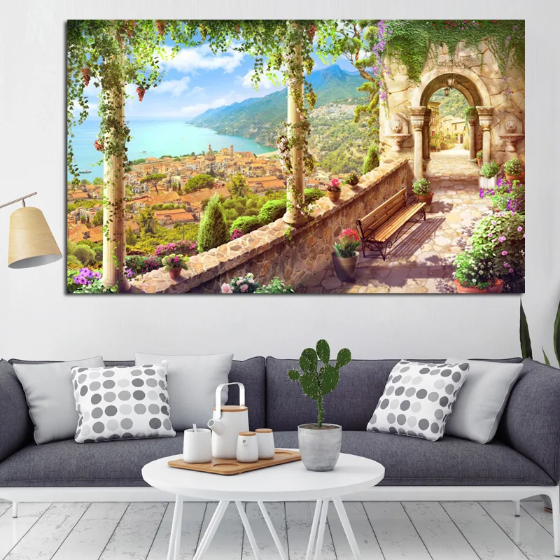 

HD Print Abstract Vintage Lake Construction Landscape Oil Painting on Canvas Modern Sofa Poster Art Wall Picture for Living Room
