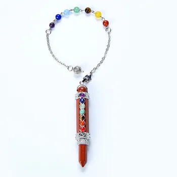 

Natural Stone Pencil Point Pendulum for Dowsing Beads Chain 7 Chakra Wand Reiki Quartz Crystal Pendant Meditation Spiritual Gift