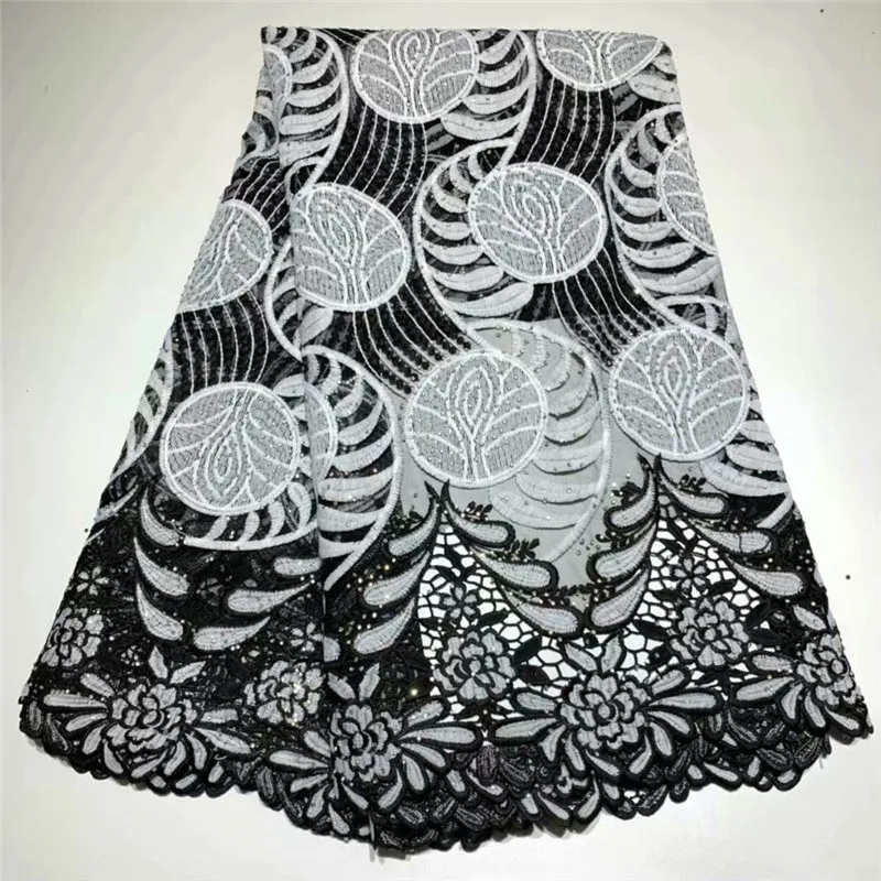 

Wholesale African Cord Embroidery Lace White&Black Guipure Lace For Dress French Tulle Lace Cord Hot Sales With Stones ZQA122-1