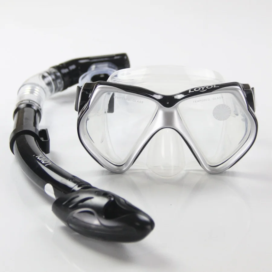 LOYOL высокое качество комбинация Дайвинг маска полный сухой трубка дыхательная трубка под водой Плавание snorkel дайвинга комплект - Цвет: Silver Black