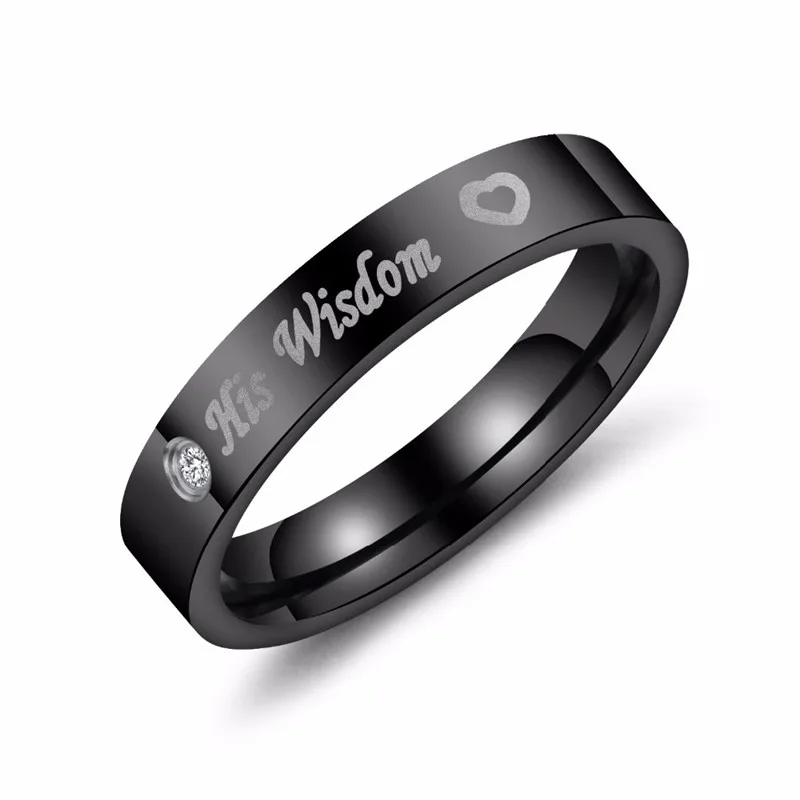 Modyle Her beauty and His wisdom Black CZ Wedding Rings Lover's Cubic Zirconia Stainless Steel Romantic Ring Jewelry