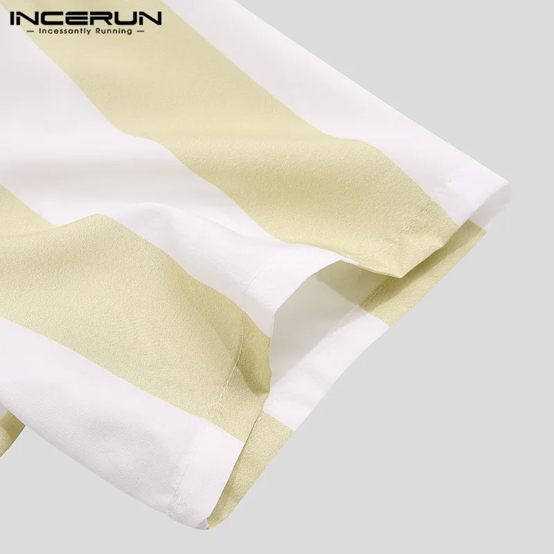 INCERUN лето Европейский Американский бренд с коротким рукавом вертикальный дышащий 2019 Мужская рубашка с отворотом три цвета с коротким