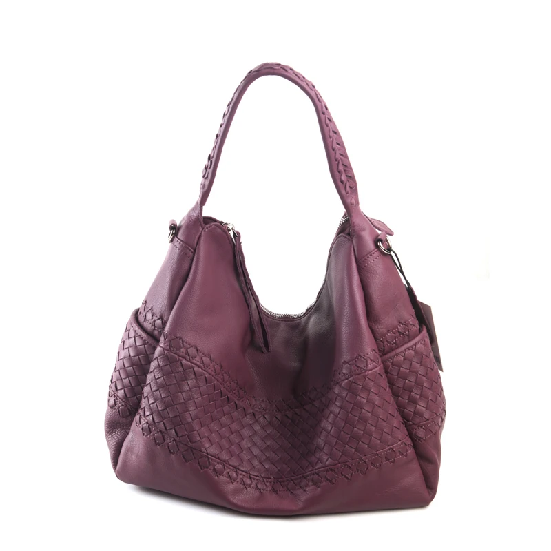 Ретро кожаная сумка на плечо для женщин, большая винтажная натуральная кожа, школьная сумка-мессенджер, Лоскутная Ткань, повседневный ранец - Цвет: Dark purple