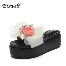 Eiswelt Bohème Style 2017 Nouveau Mode Femmes Pantoufles Plate-Forme Pantoufles Femmes Fleur Cristal Pantoufles Sexy Dentelle Chaussures # EGMJ68