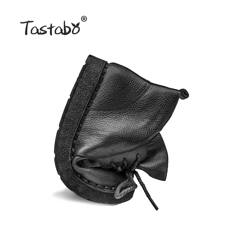 Tastabo/женские ботильоны из натуральной кожи на шнуровке; женская обувь на плоской подошве в винтажном стиле; однотонные черные женские ботильоны в стиле ретро