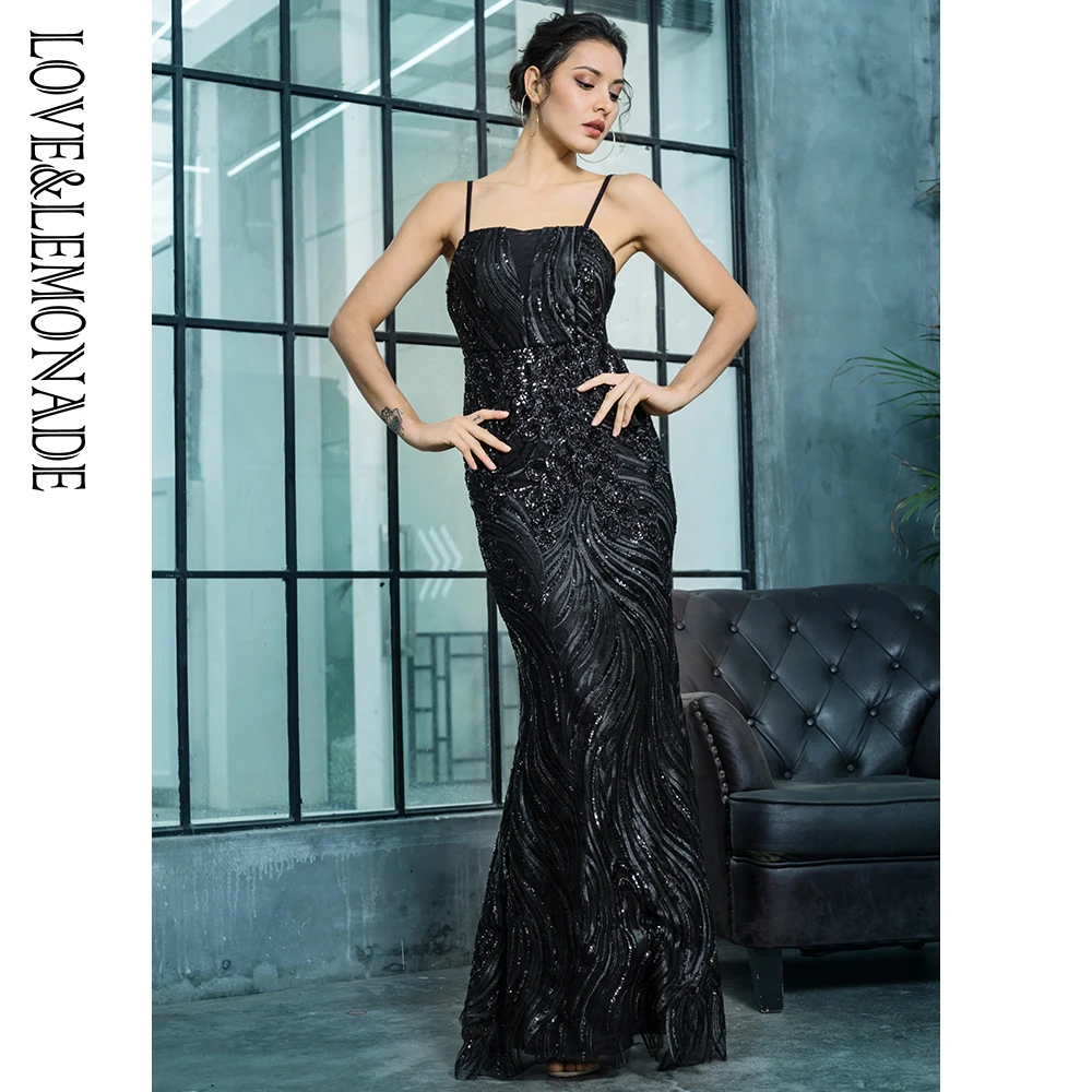 

Love&Lemonade Black Bra Slim Sequin Material Long Dress LM81318