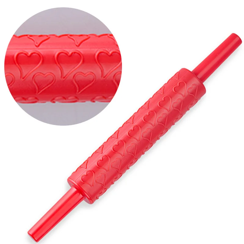 Plastic Rolling Pin Embossing Baking Pastry Roller Decorating Mold Tool