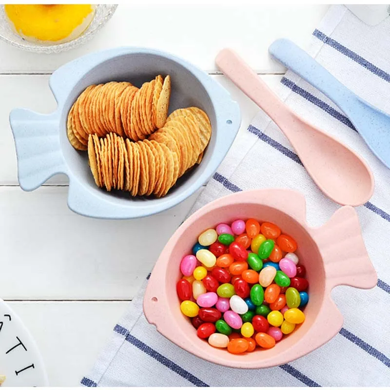 

Creative Cartoon Baby Bowl Tableware Set Cute Lunch Tray Dishes Wheat Straw Children Training Bowl Tableware