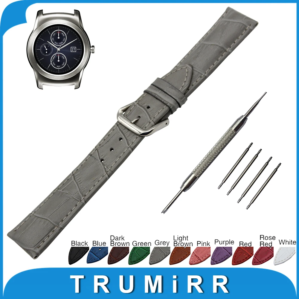 22mm Croco Genuine Leather Watch Band for LG G Watch W100 / W110 / Urbane W150 Stainless Pin Buckle Strap Wrist Belt Bracelet
