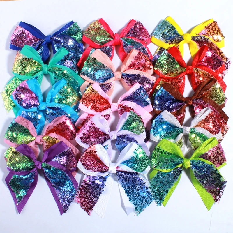 

50PCS 12CM Big Bling Sequins Grosgrain Hair Bows For Box Gift Ribbon Hair Bow Boutique For Headbands Hairpins