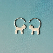 SHNCA Brand 925 Sterling Silver Cute Long Tailed Cat Earrings For Women Lovely Kitty Stud Earrings