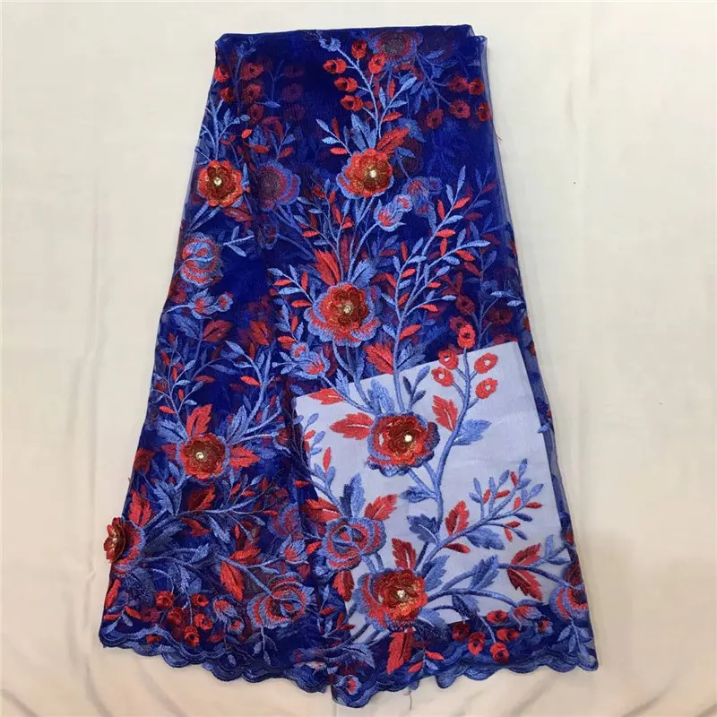 

New arrival!Special style royal blue red flower pattern french lace fabric african tulle lace high quality lace fabric