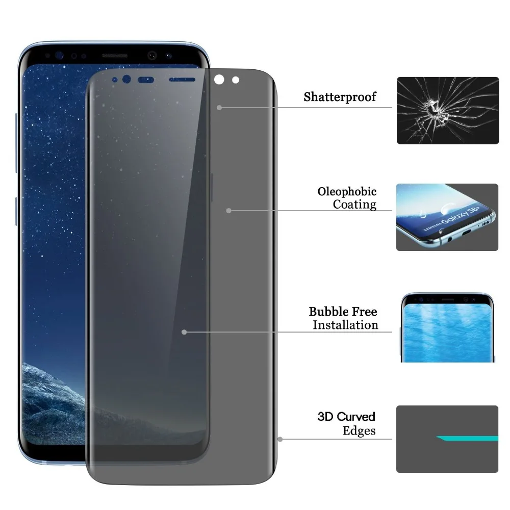 3D полное покрытие конфиденциальности антибликовое стекло для SAMSUNG Galaxy note8 note9 S8 S9 PLUS S8 PLUS анти подзорная труба протектор экрана