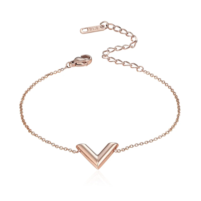 

New Arrival Fashion 3 Colors Stereoscopic V Charm Bracelet For Woman Titanium steel Luxury Brands Jewelry Gift Pulseira Feminina