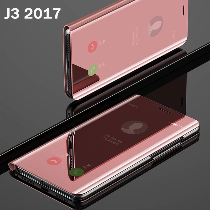 

Flip Smart Mirror Phone Cover,case,For Samsung galaxy j3 2017 j330 Hard Leather Clear View Standing Rose Gold Back Cases