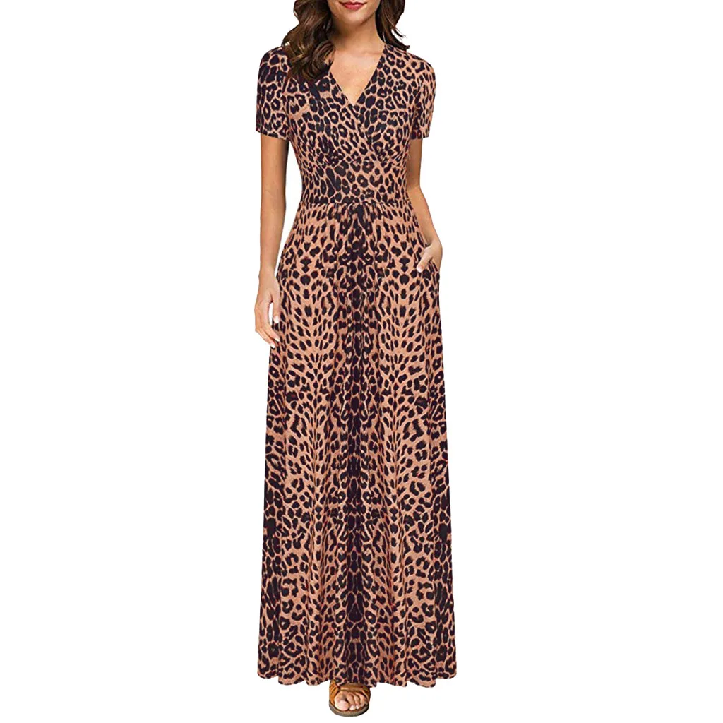 Women Dress Summer Ladies Leopard Print Dresses Sexy Women V Neck Long Sleeve Midi Dress Womens Dresses Fall Evening Party#J30