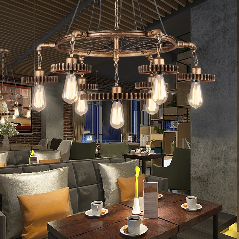 American Loft Wrought Iron Pendant Lights Vintage Industrial Gear