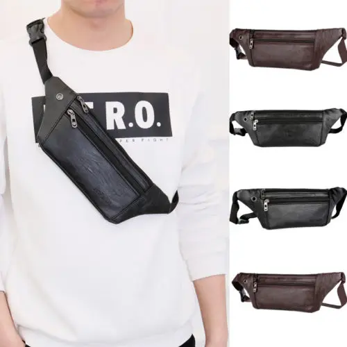

Fashion Men Women Waist Pack 2018 New PU Leather Zipper Purse Sport Bum Belt Bag Cycling Travel Pouch Fanny Bag
