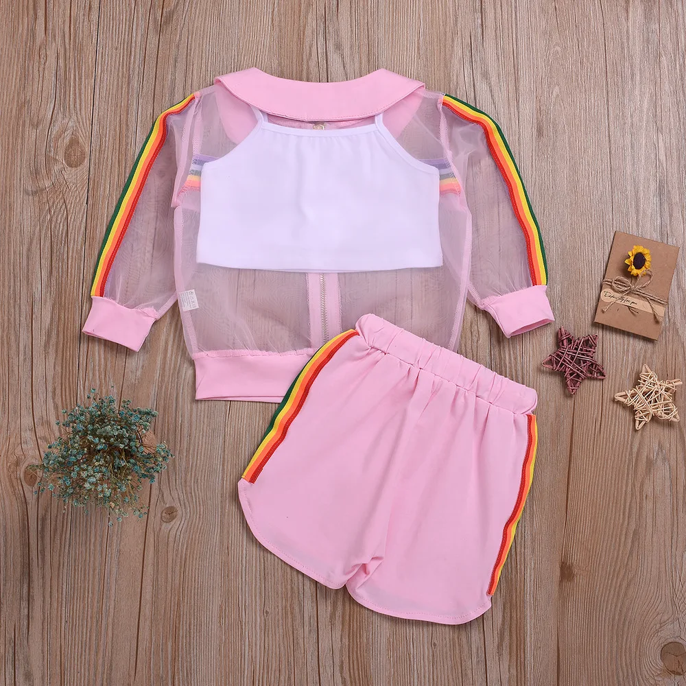 3Pcs Toddler Girl Clothes 2019 Summer Kid Rainbow Sun Protection Clothing Vest Shorts Children Set Outfits Sports Suit For Girls (5)