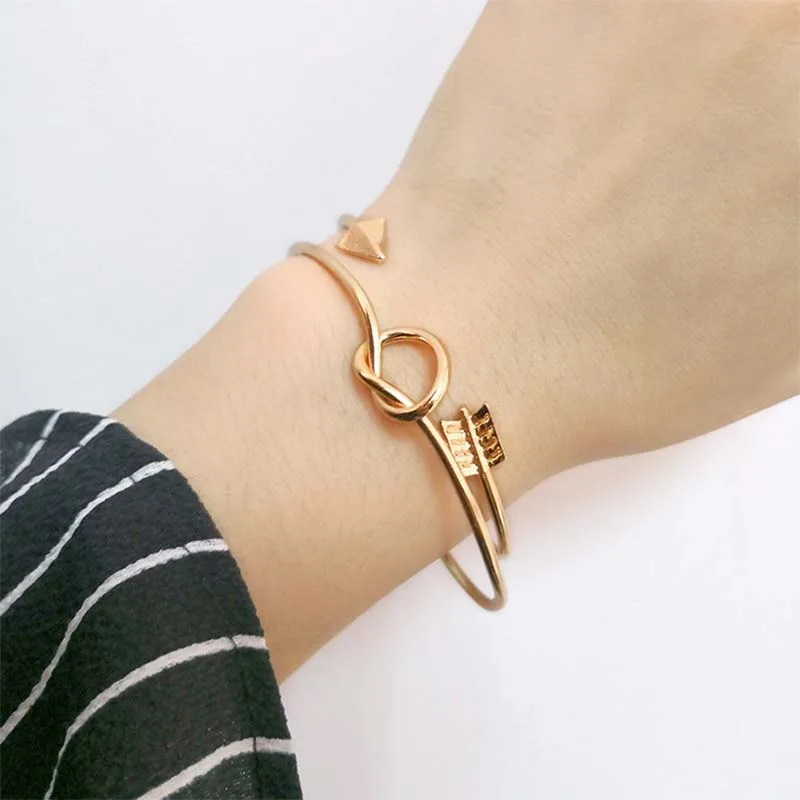 

2PCS/SET Vintage Cuff Bracelet Bangles for Women Brief Gold Color Open Arrow Knotted Charms Bracelet Jewelry valentines Gift
