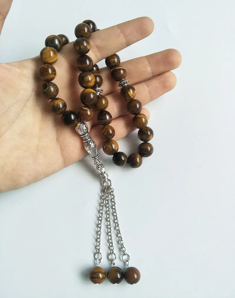 10 мм настоящий тигровый глаз камень Исламская молитва 33 Бусы Tasbih Misbaha мусульманский браслет Tasbeeh